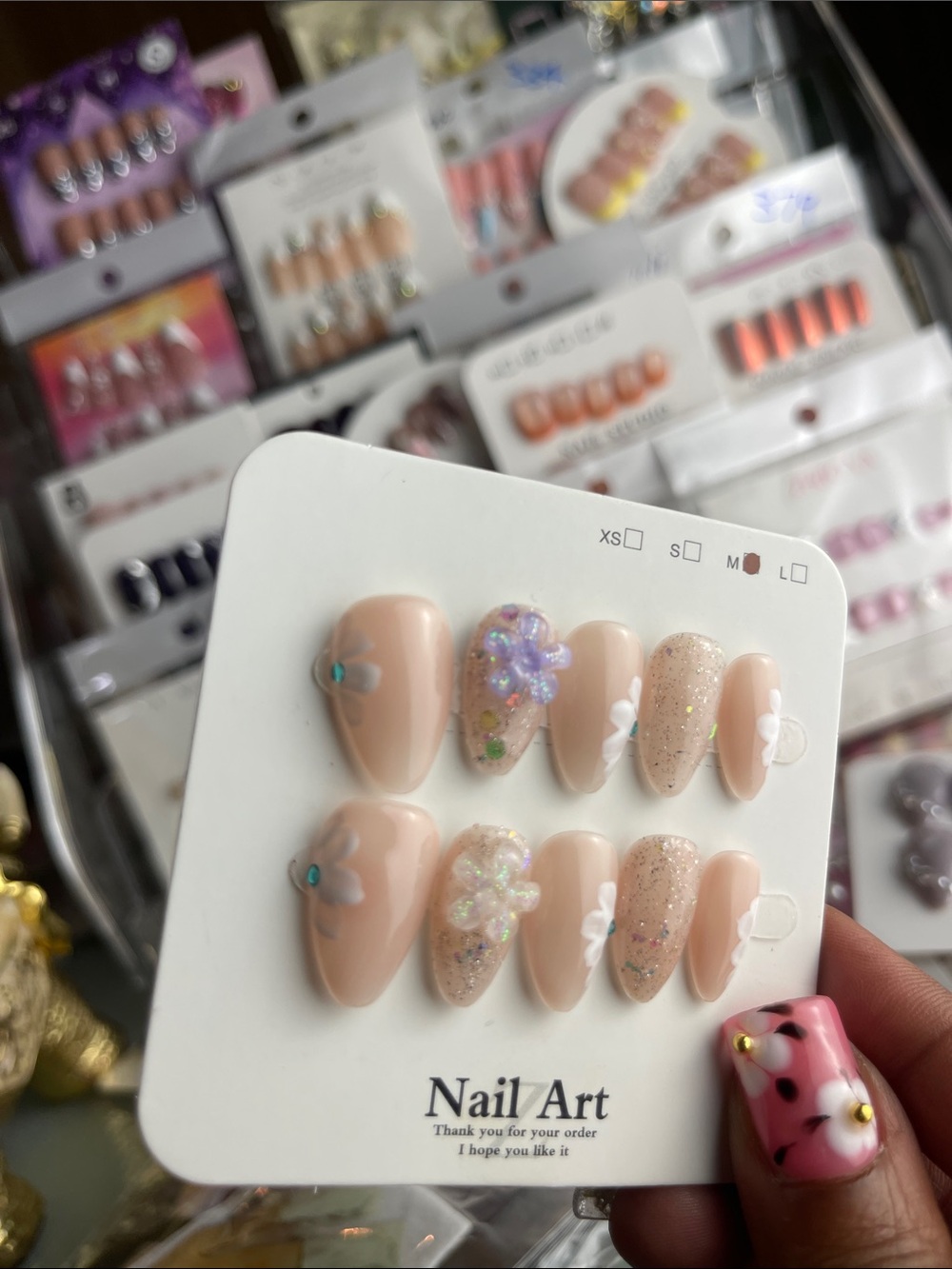 Nude Pink 3D Flower Press-On Nail Set
